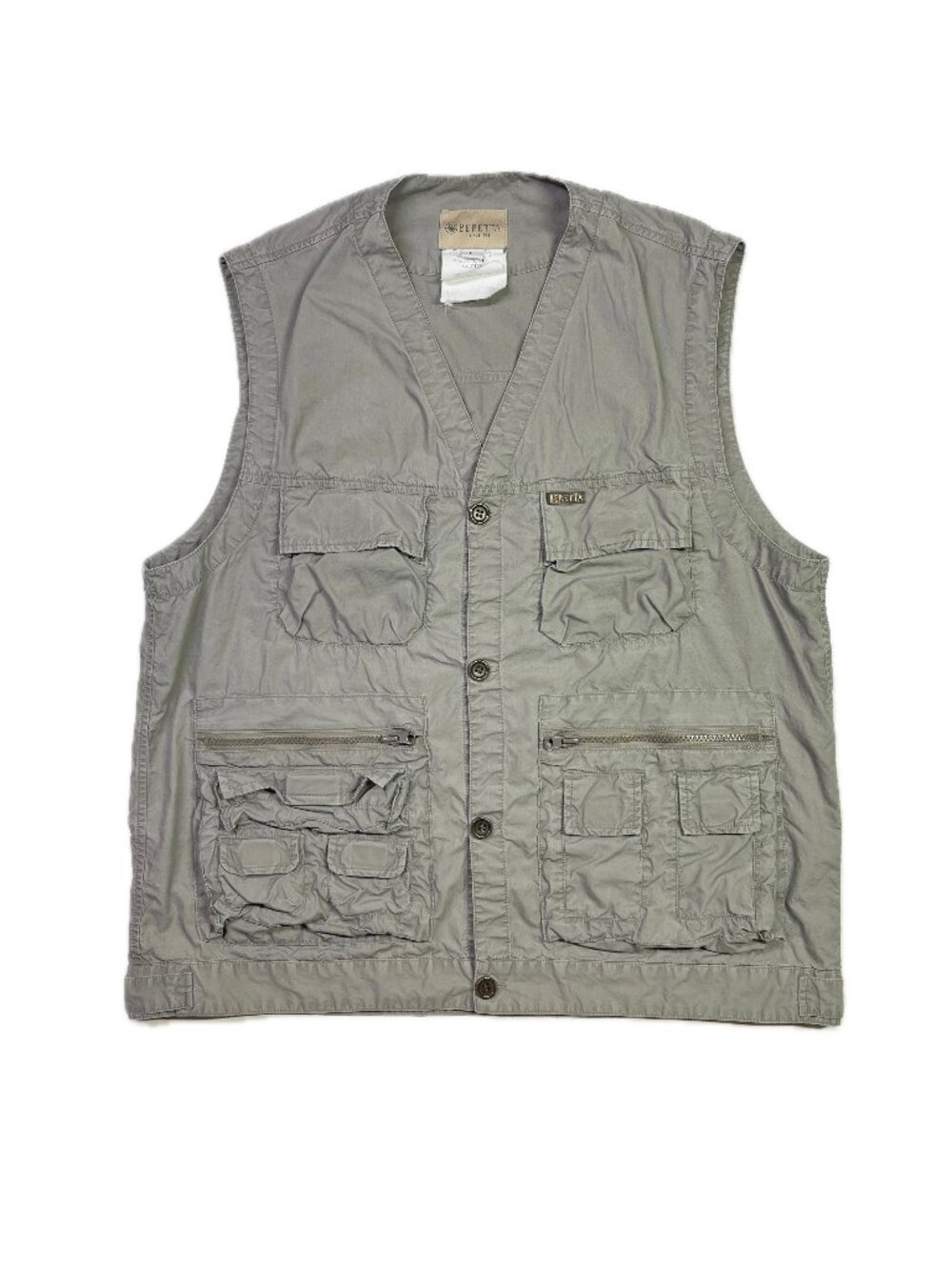 Beretta Size L Sage Green Fishing Vest Button-Front Cotton